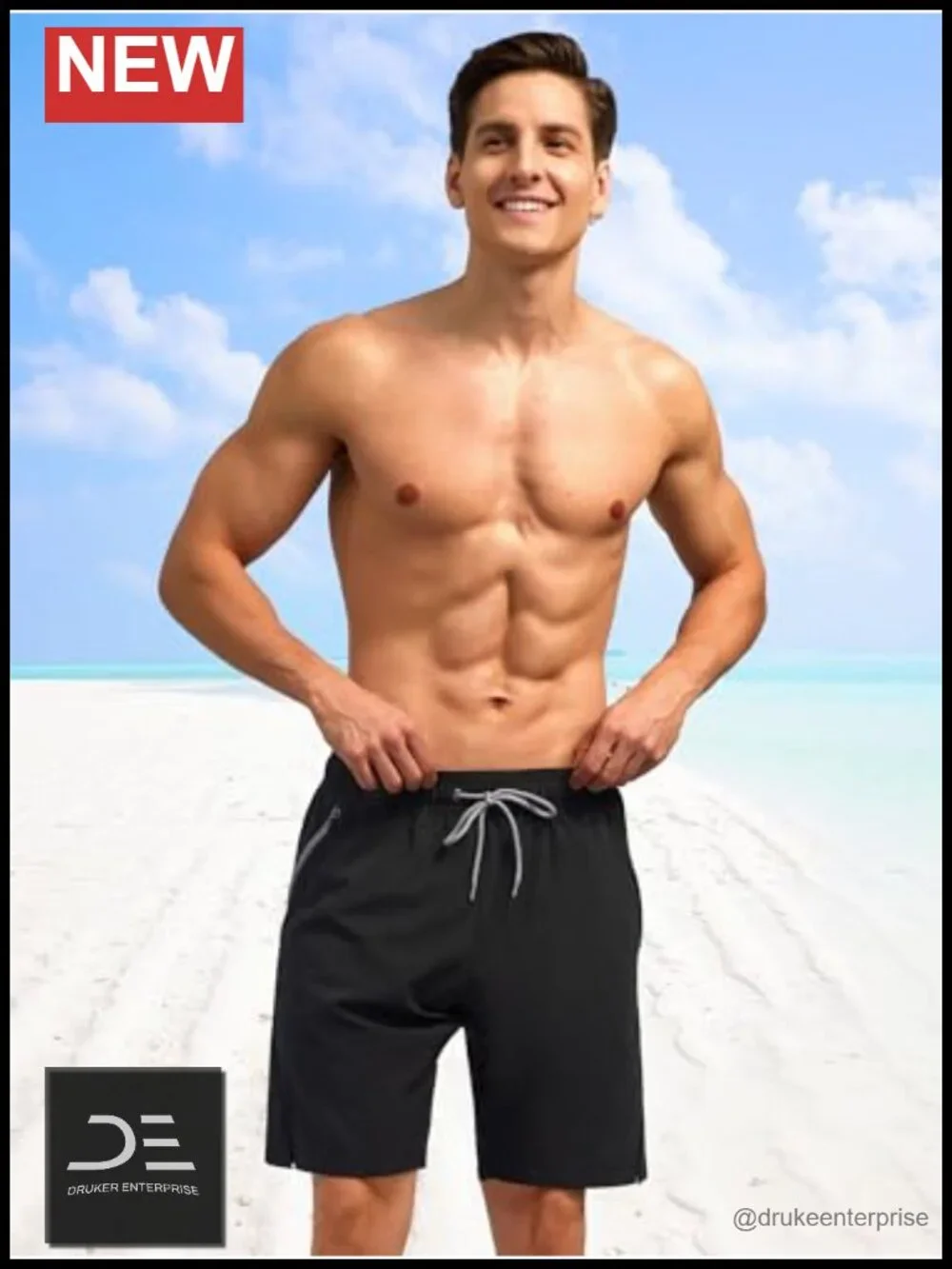 Men's Swim Trunks Quick Dry Board Shorts with Zipper Pockets and Compression